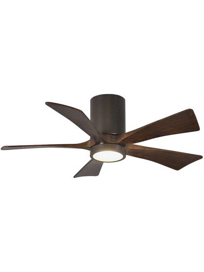 Irene 42 inch 5-Blade Flush-Mount Ceiling Fan with Solid Wood Blades and Light Kit in Textured Bronze.